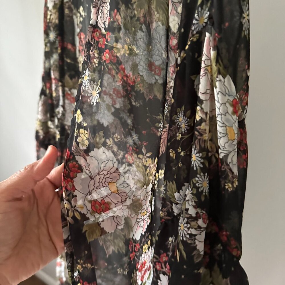 Boho Long Festival Kimono Floral Ruffle Sheer Artsy in One Size fairycore OS - Picture 5 of 6